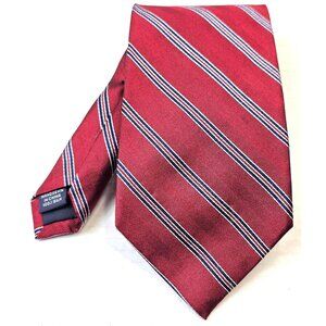 Lands End Red Striped Silk Tie With Herringbone Pattern Repp Burgundy Blue